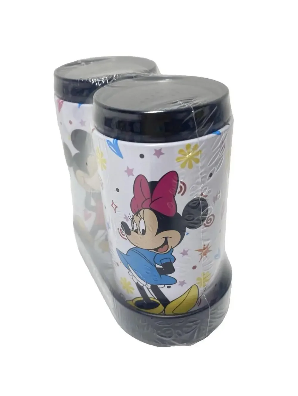 Disney Mickey Minnie Mouse Salt Pepper Shakers Tin Set w/ Display Tray New Cute